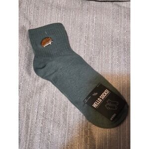 Hello Socks Hedgehog Embroidered Ankle Socks Green Recycled Polyester OS 4-10